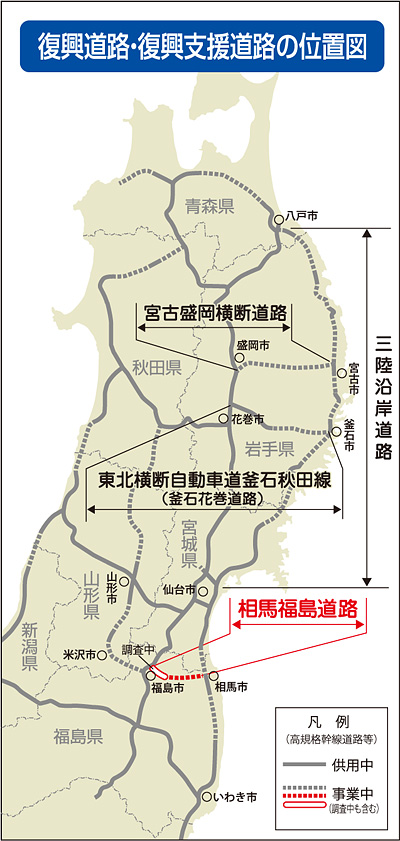 復興道路・復興支援道路の位置図
